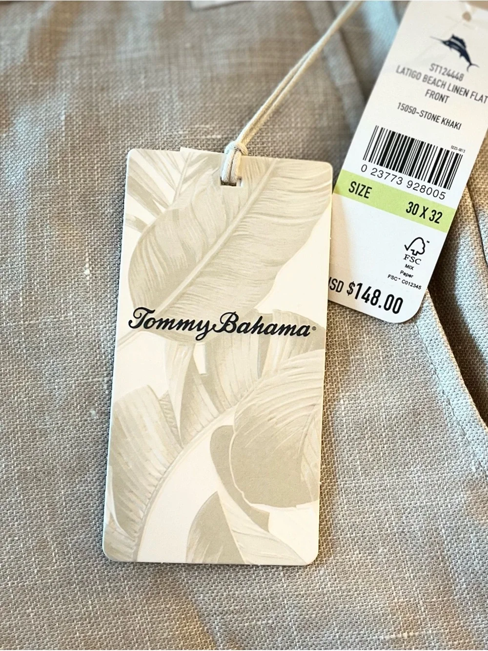 NWT Tommy Bahama Latigo Beach Linen-Blend Flat-Front Pants Stone Khaki 30x32